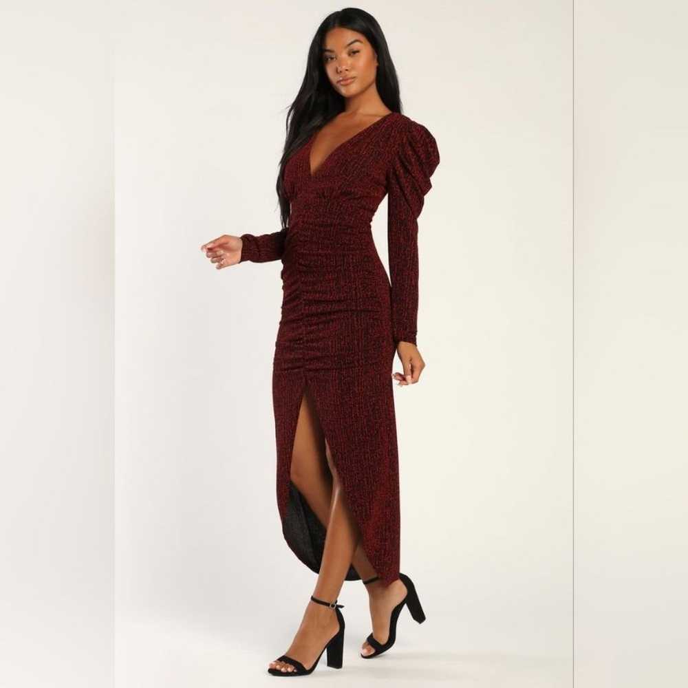 Lulu's Party Glam Metallic Red Long Sleeve Ruched… - image 3