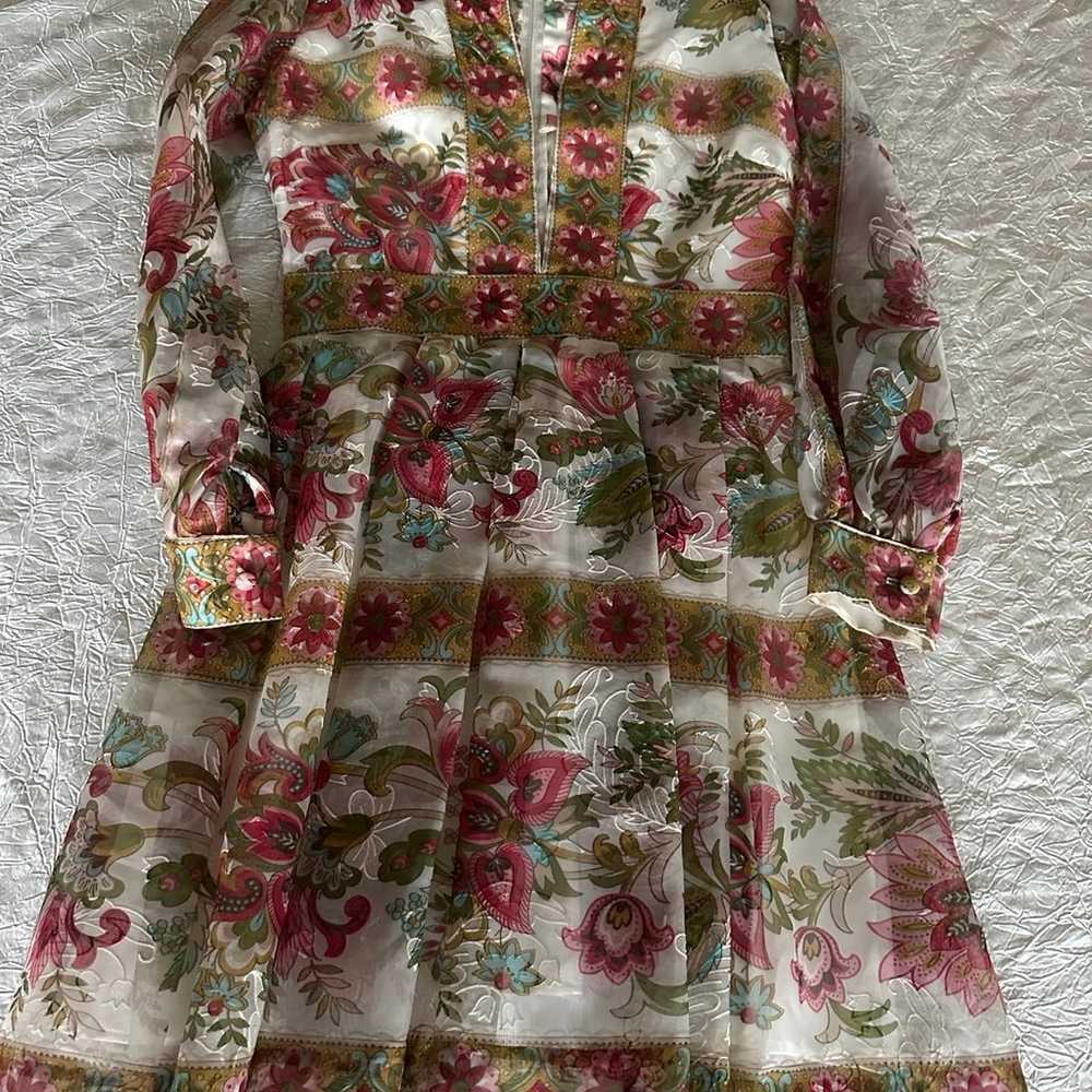 Vintage 1970’s Floral Bishop Sleeve Organza Dress… - image 3