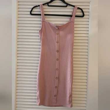 Pink Ribbed Dress With Straps & Faux Buttons - image 1