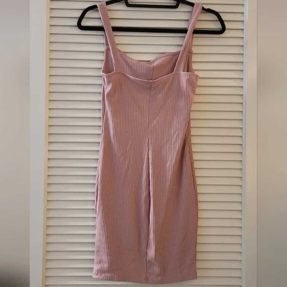 Pink Ribbed Dress With Straps & Faux Buttons - image 3