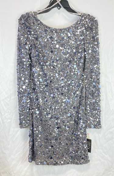 NWT Aidan Mattox Womens Silver Sequence Mesh Long 