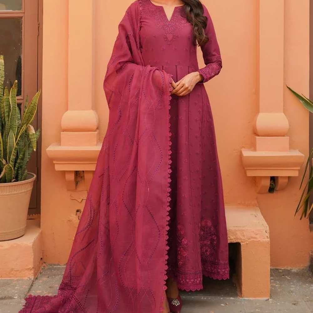 Baroque Maroon Anarkali 3 Piece - image 1