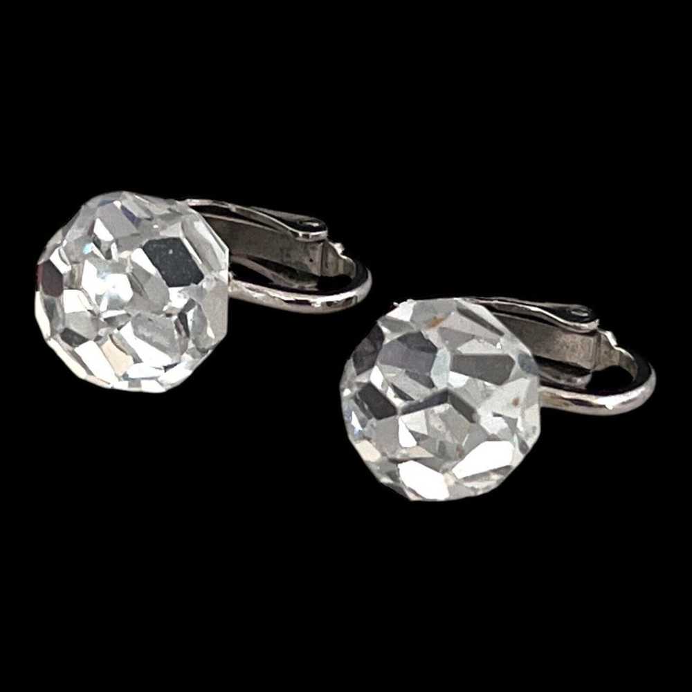 Vintage Designer Earrings Crystal Silver Tone Cli… - image 1