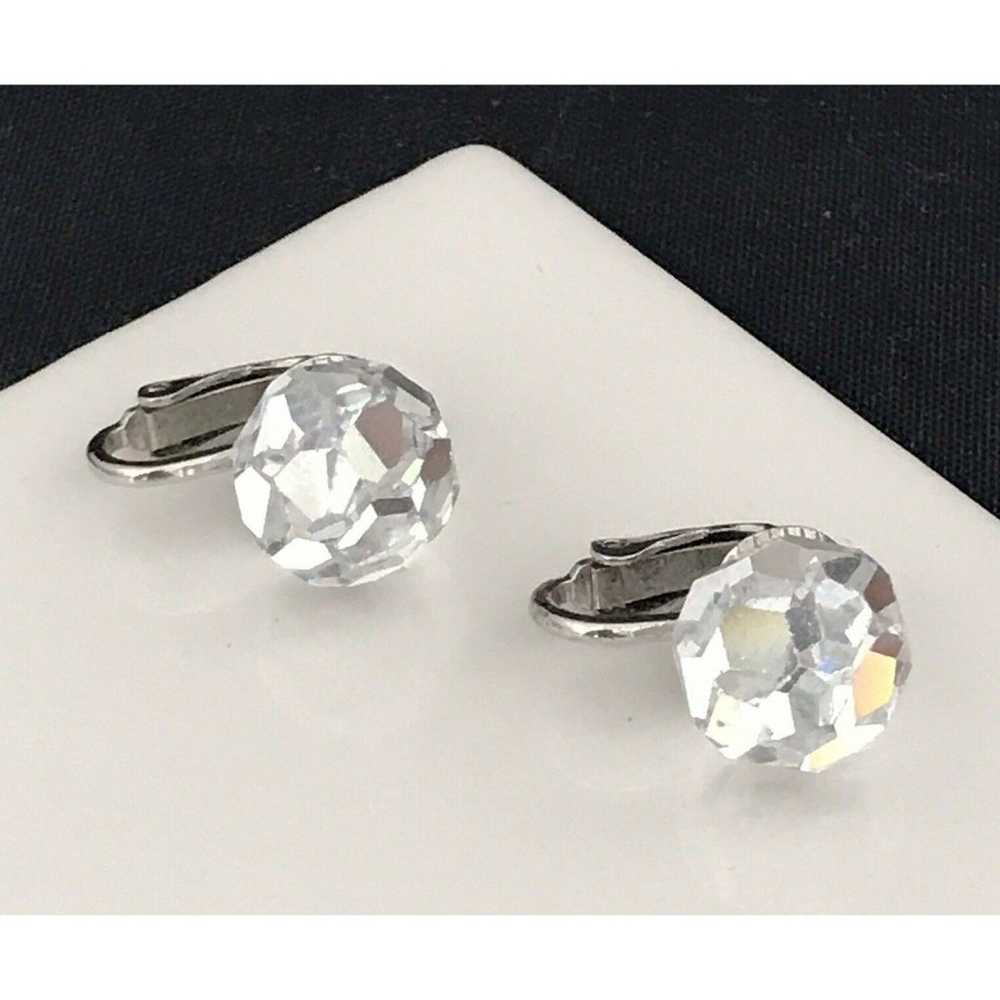 Vintage Designer Earrings Crystal Silver Tone Cli… - image 2