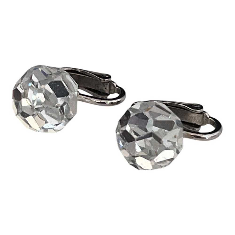 Vintage Designer Earrings Crystal Silver Tone Cli… - image 4