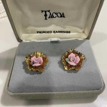 Vintage Tacoa Pink Rose Earrings - image 1