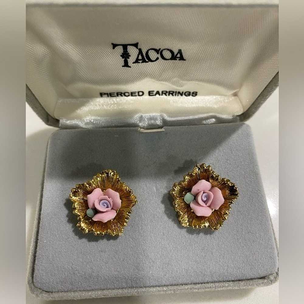 Vintage Tacoa Pink Rose Earrings - image 2