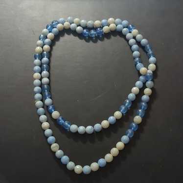 Vintage Light Blue Beaded Plastic Long Statement N