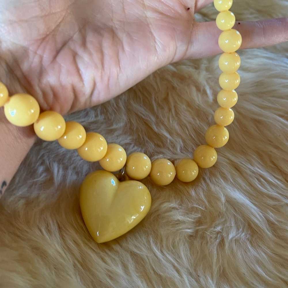 Vintage 90s Yellow Beaded Necklace Pendant - image 3