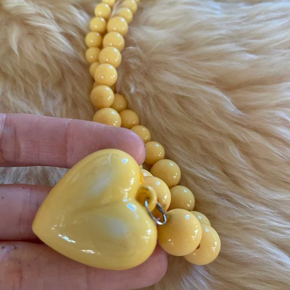 Vintage 90s Yellow Beaded Necklace Pendant - image 4