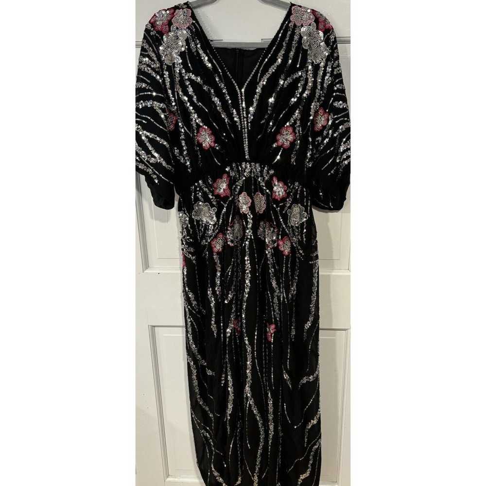 Womens 14 NWOT Black Floral Sequin Batwing Maxi D… - image 4