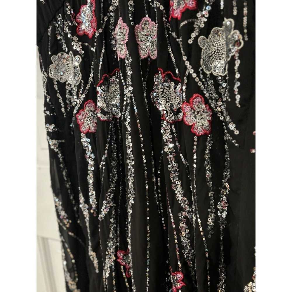 Womens 14 NWOT Black Floral Sequin Batwing Maxi D… - image 6