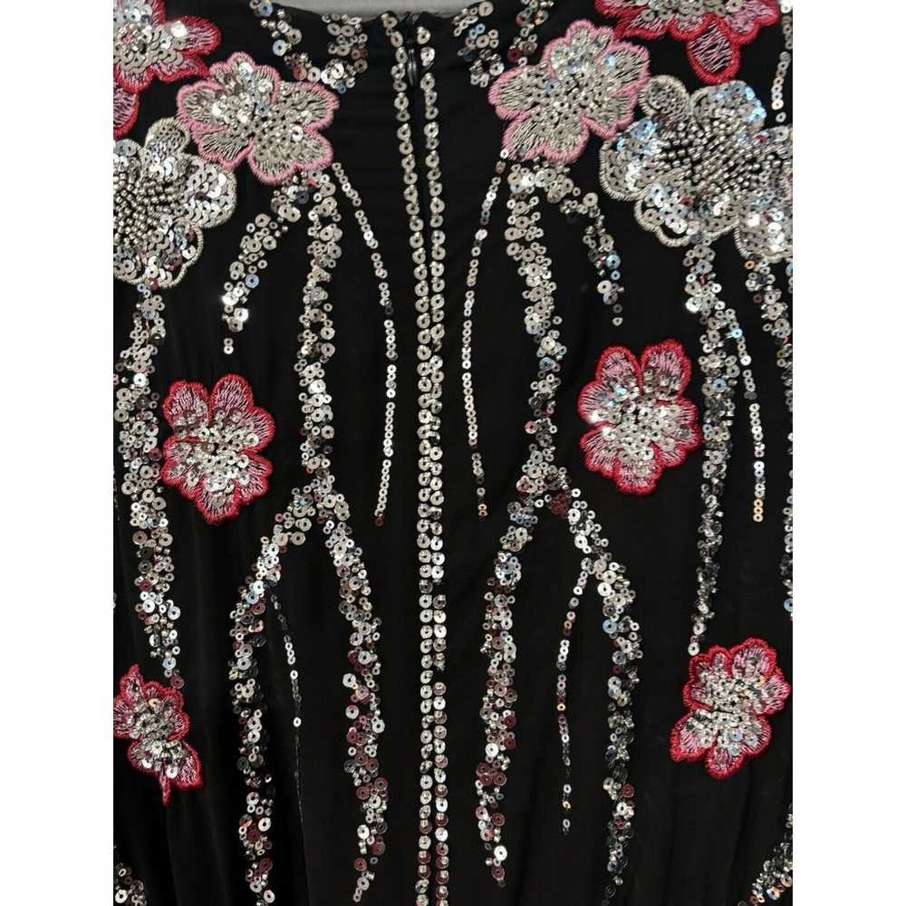 Womens 14 NWOT Black Floral Sequin Batwing Maxi D… - image 8