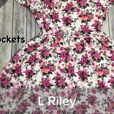 Lularoe Pink Floral Riley Midi Dress Large - image 1