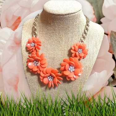 Vintage Coral Pink Large Flower Necklace