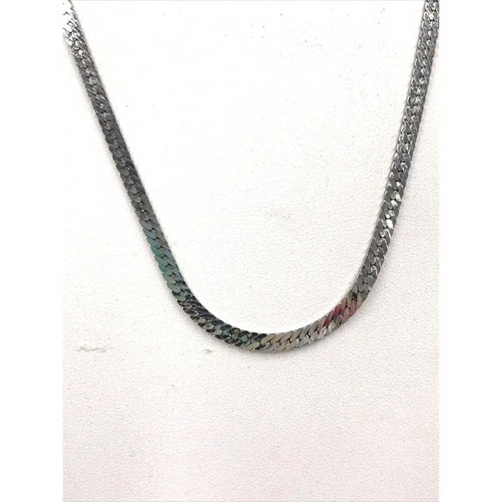 Vintage Monet Silver Tone Herringbone Chain Neckl… - image 2