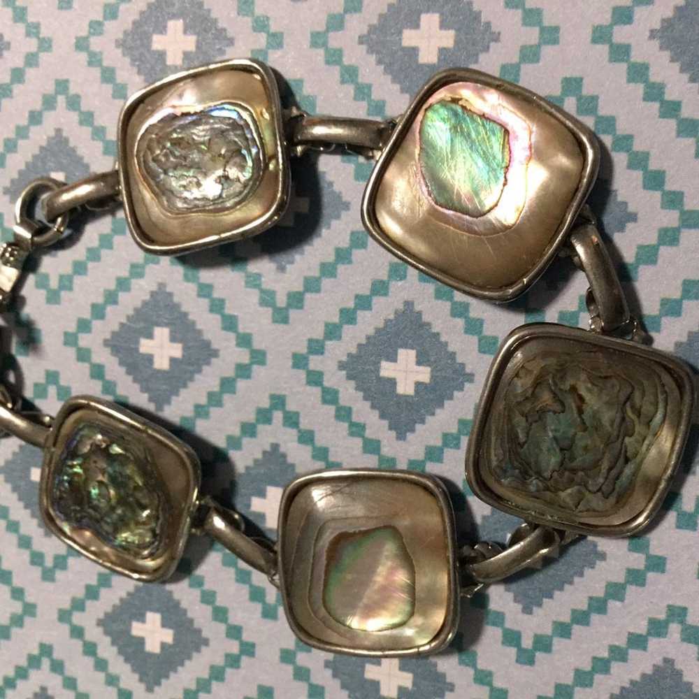 Vintage square linked abalone bracelet - image 10