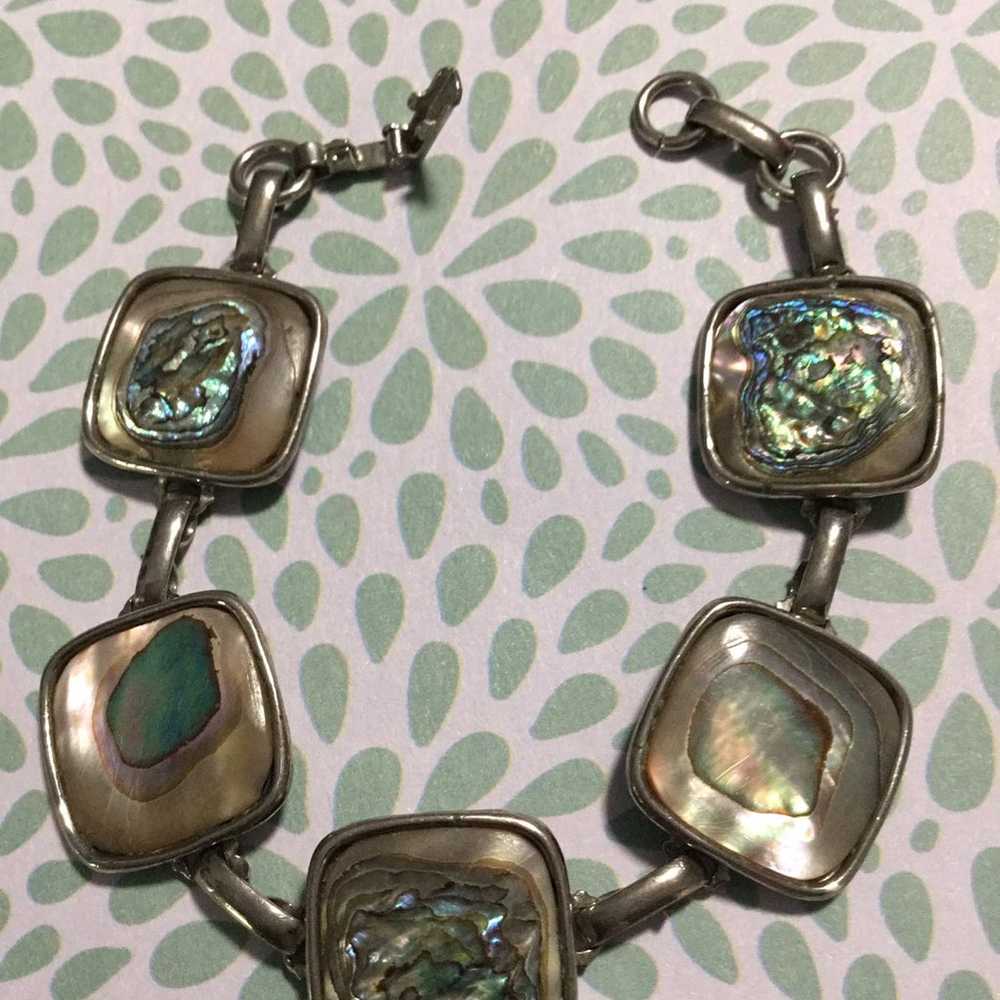 Vintage square linked abalone bracelet - image 11