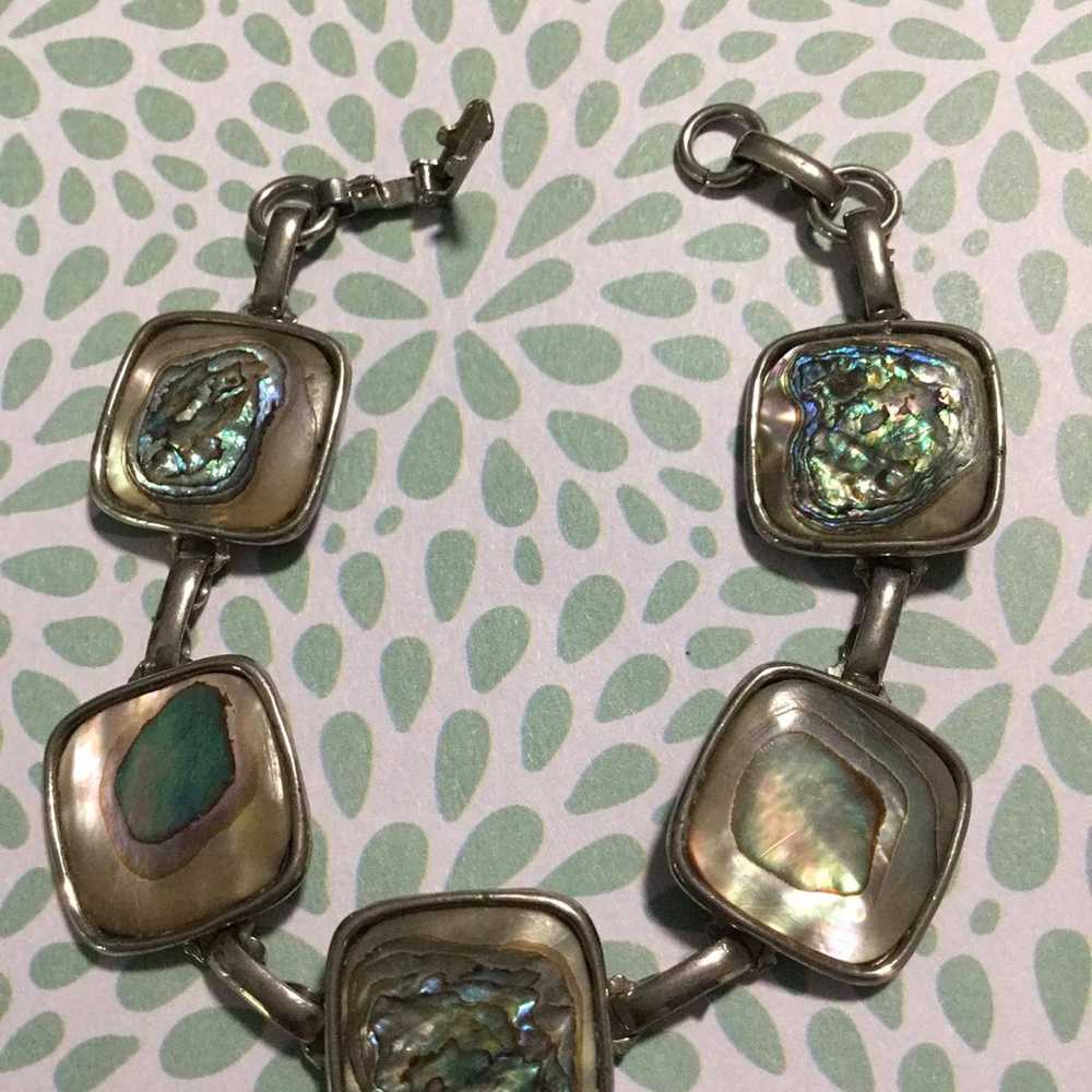 Vintage square linked abalone bracelet - image 12