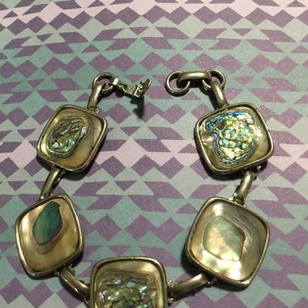 Vintage square linked abalone bracelet - image 1