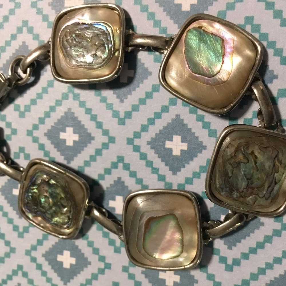 Vintage square linked abalone bracelet - image 3