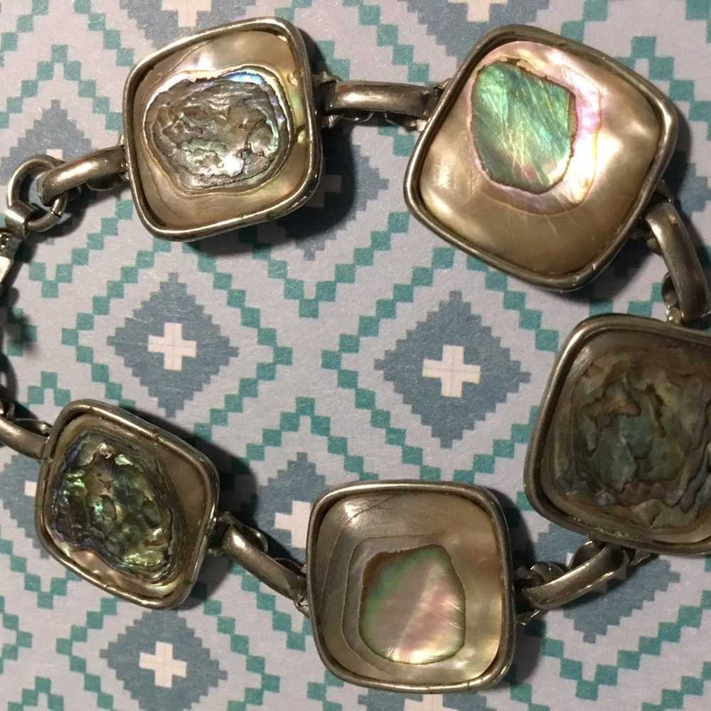 Vintage square linked abalone bracelet - image 4