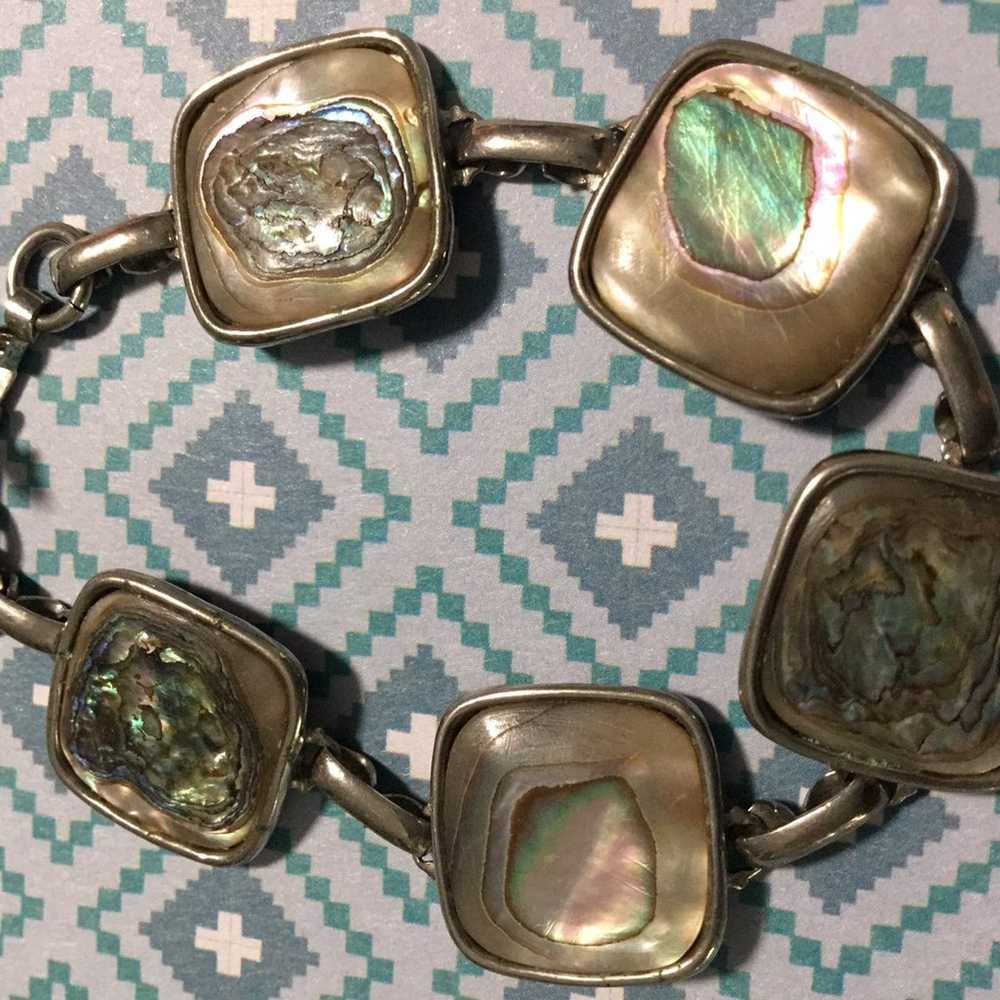 Vintage square linked abalone bracelet - image 5