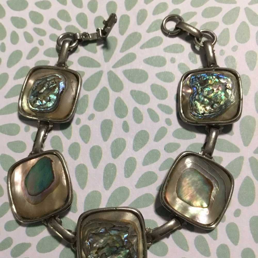 Vintage square linked abalone bracelet - image 7