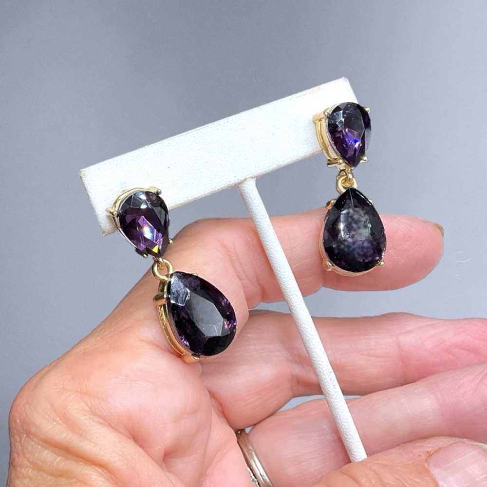 Vintage Gold and Amethyst Glass Earrings - image 10