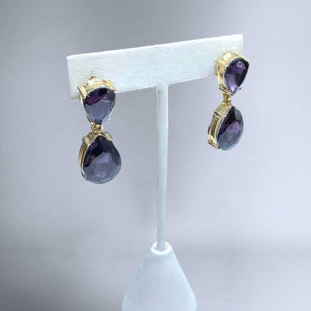 Vintage Gold and Amethyst Glass Earrings - image 3