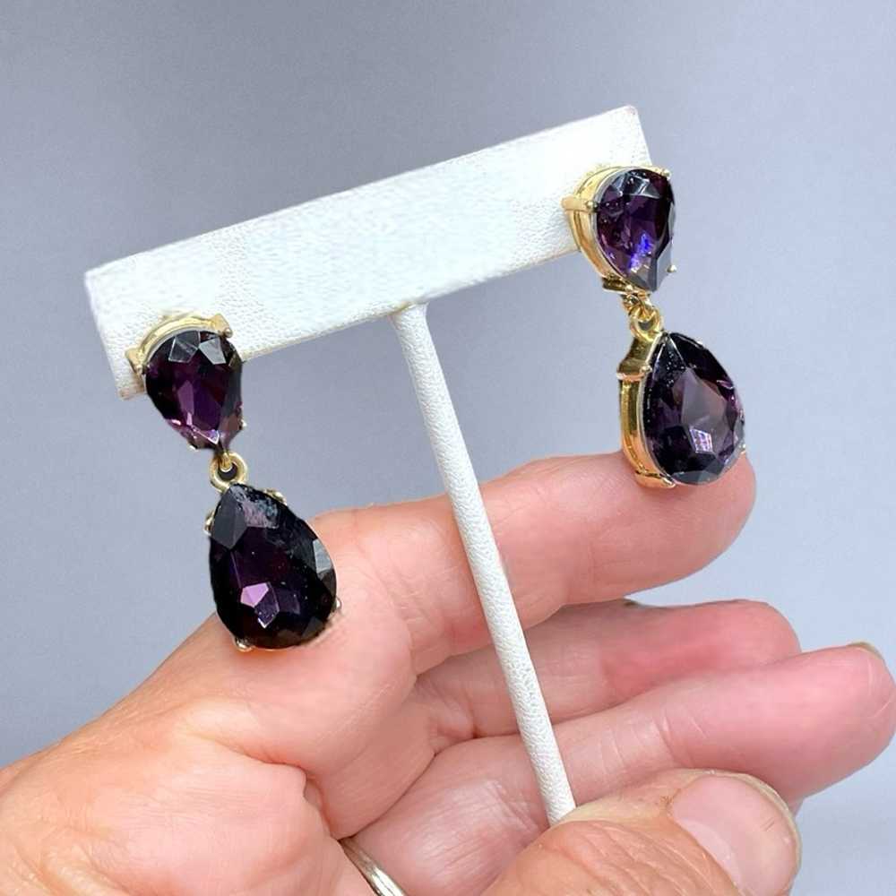 Vintage Gold and Amethyst Glass Earrings - image 5