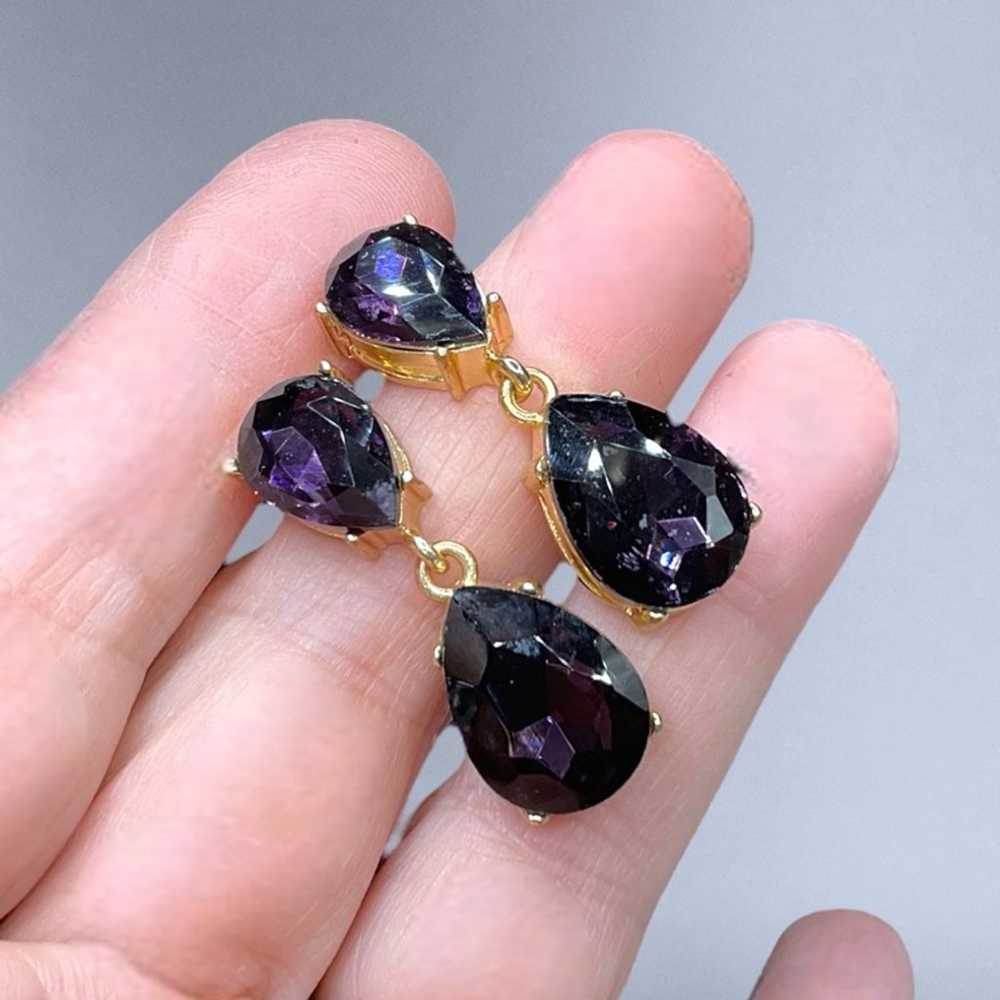 Vintage Gold and Amethyst Glass Earrings - image 6