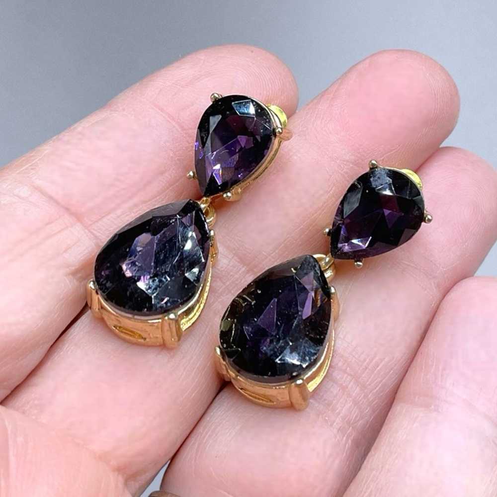 Vintage Gold and Amethyst Glass Earrings - image 8