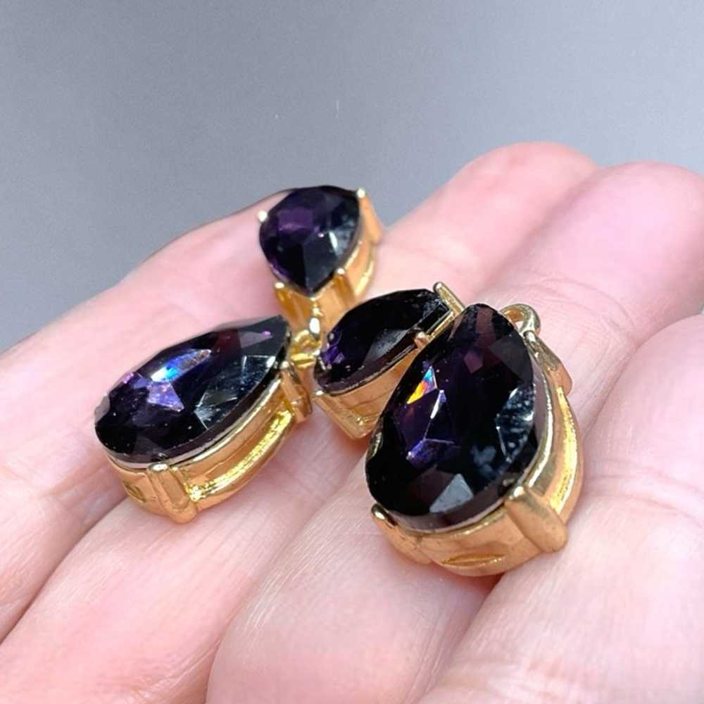 Vintage Gold and Amethyst Glass Earrings - image 9