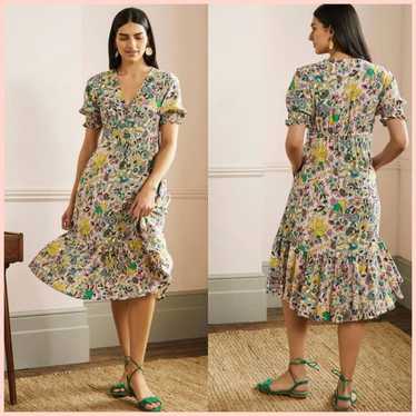 BODEN V-Neck Midi Tea Dress in Milkshake Tropic M… - image 1