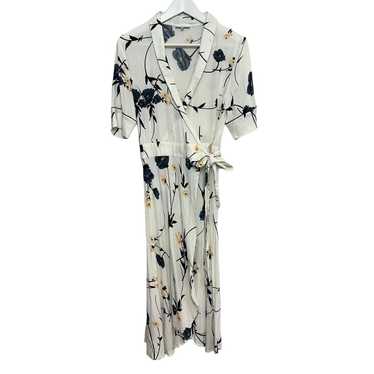 Ganni Dalton Crepe Wrap Dress Floral White Short … - image 1