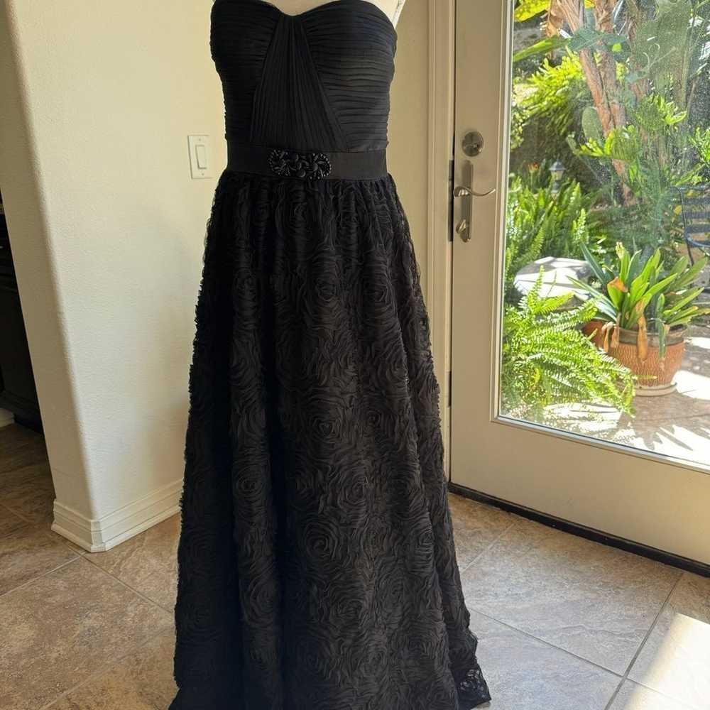 Adrianna Papell Black Strapless Rosette Gown - image 1