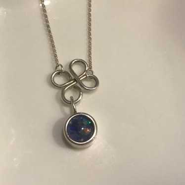 Vintage Sterling silver and black opal pendant ne… - image 1