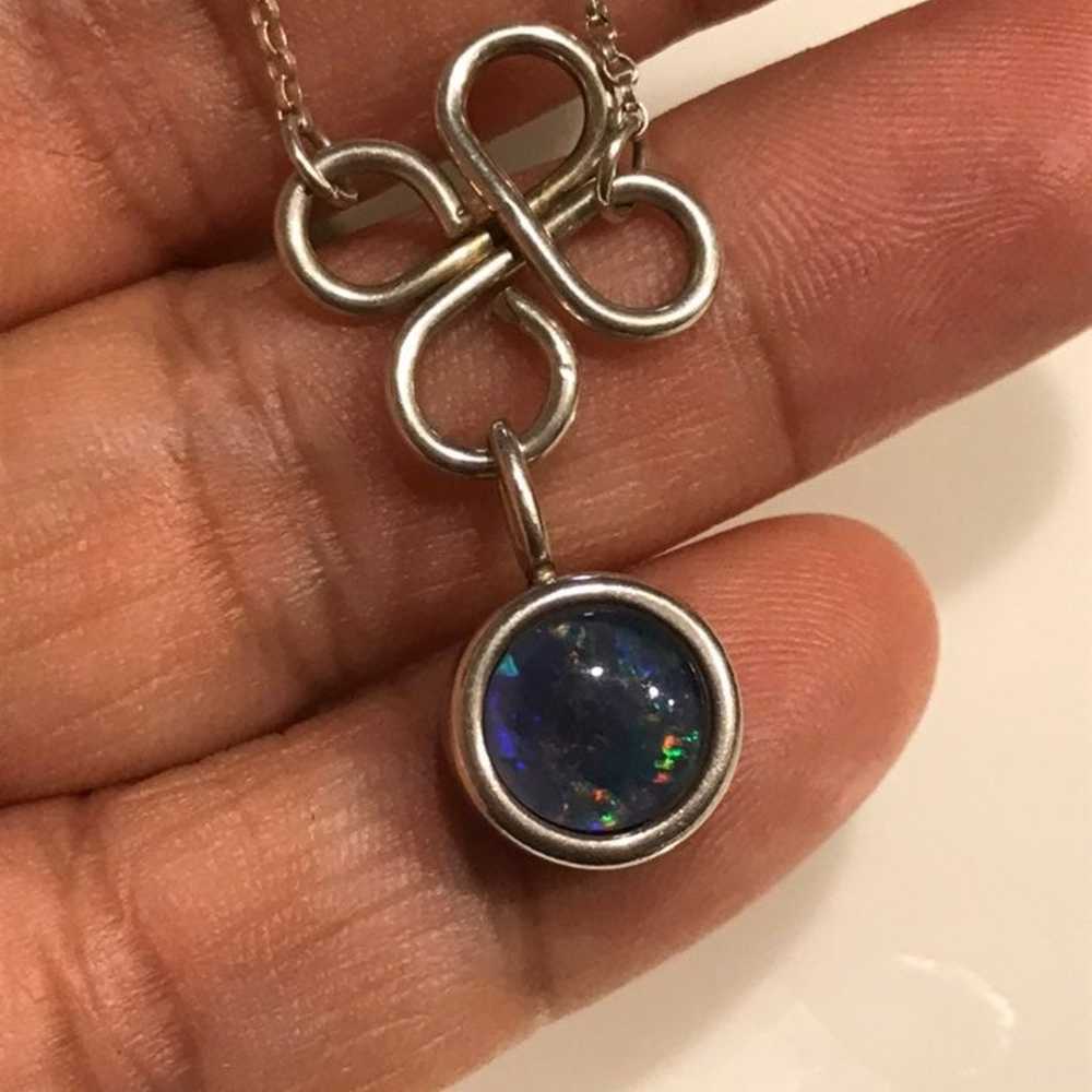 Vintage Sterling silver and black opal pendant ne… - image 8