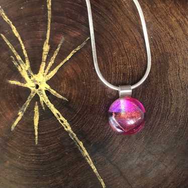 Sterling Silver and Pink Dichroic Glass Necklace