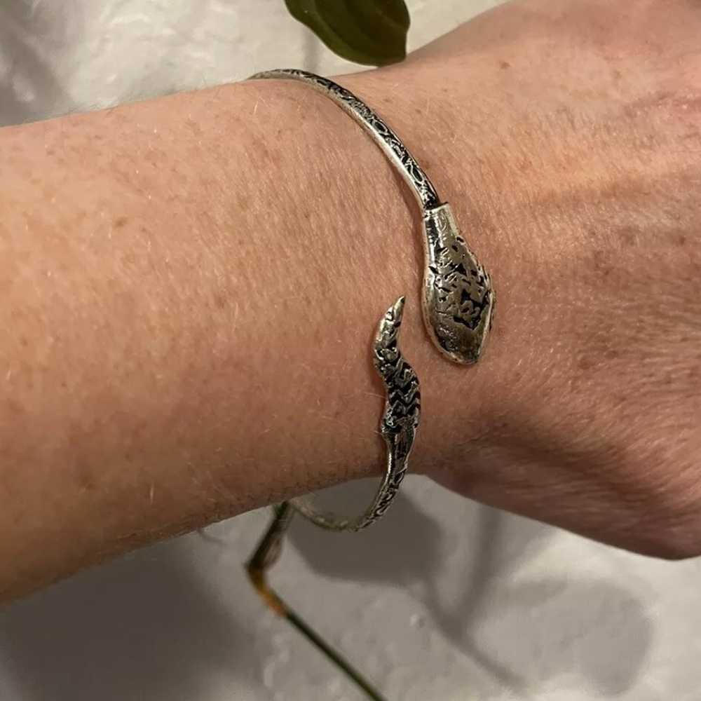 Vintage Silver Snake Cuff Bracelet Bangle - image 7