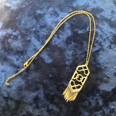 Vintage repurpose gold open filigree fringe penda… - image 1