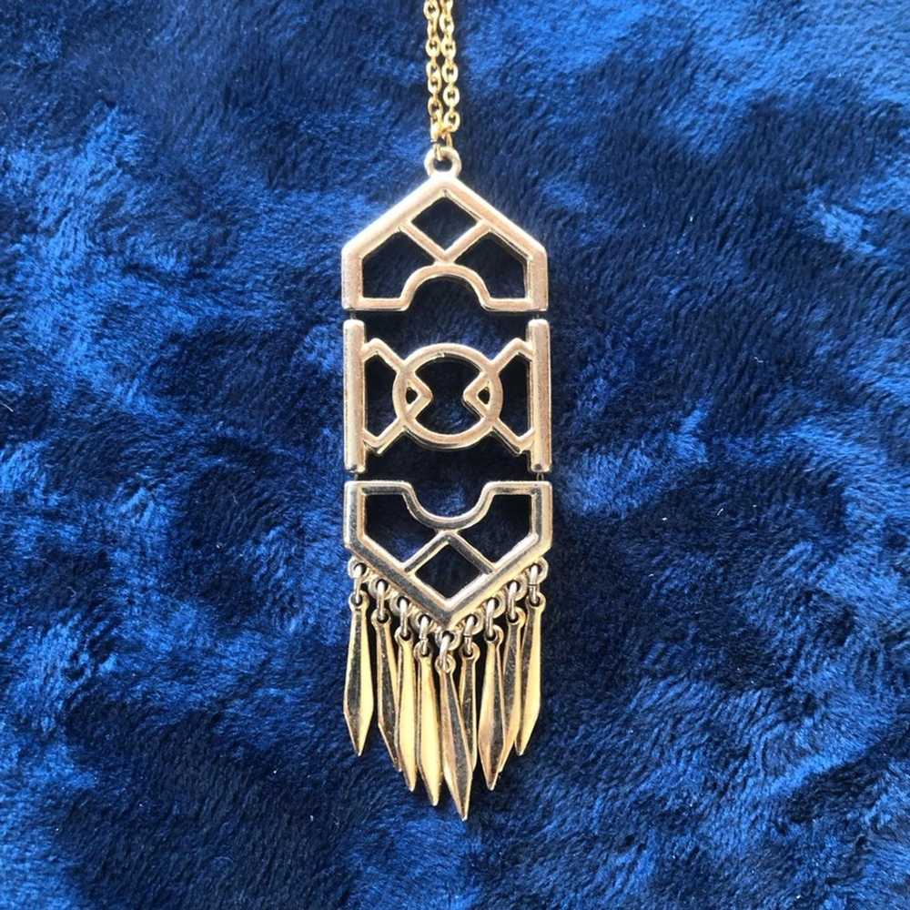 Vintage repurpose gold open filigree fringe penda… - image 2