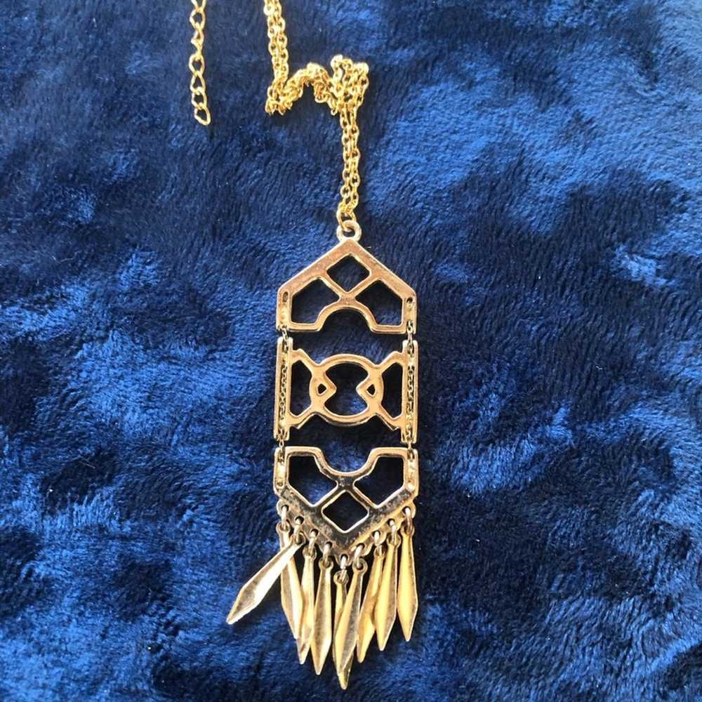 Vintage repurpose gold open filigree fringe penda… - image 3