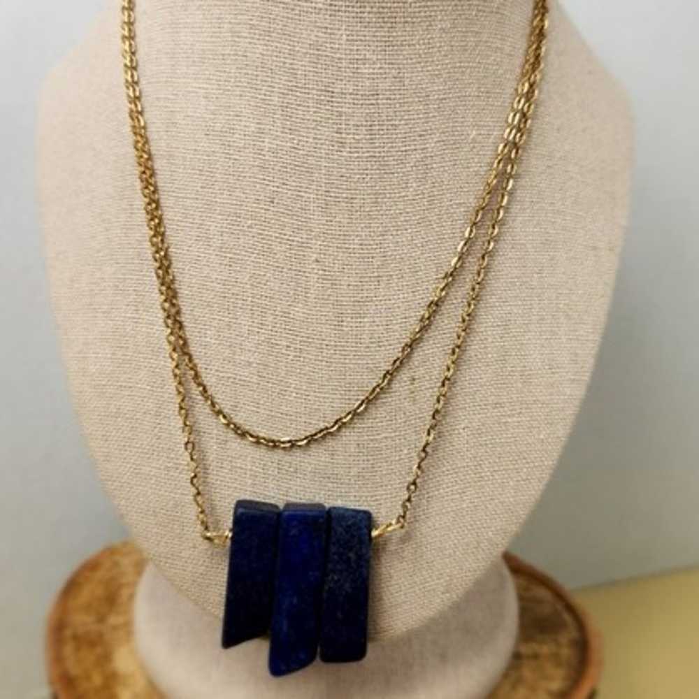 Vintage Lapis Lazuli Gold Tone Necklace - image 1