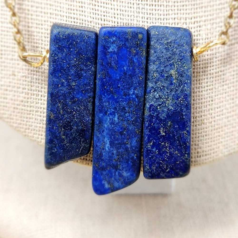 Vintage Lapis Lazuli Gold Tone Necklace - image 2