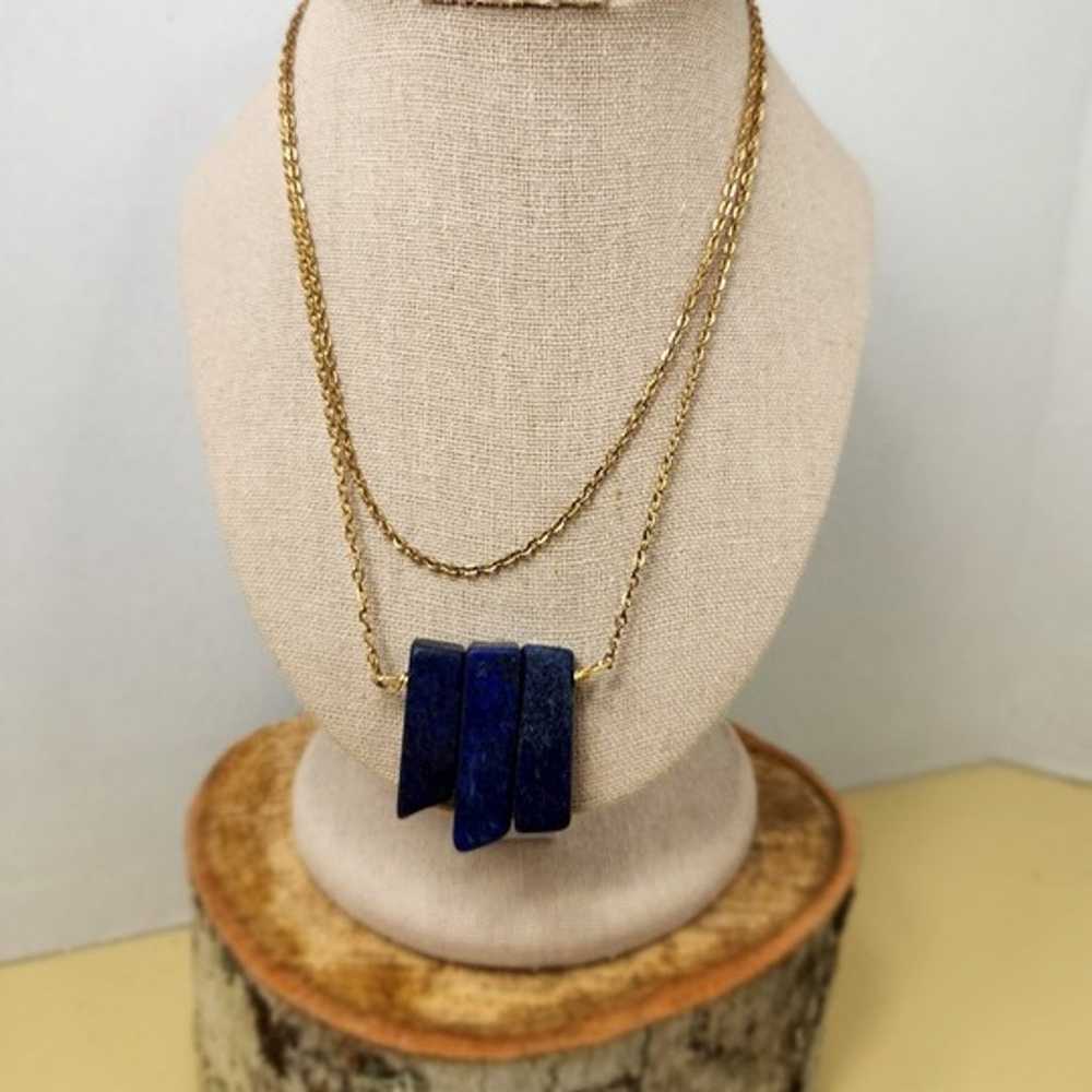 Vintage Lapis Lazuli Gold Tone Necklace - image 3