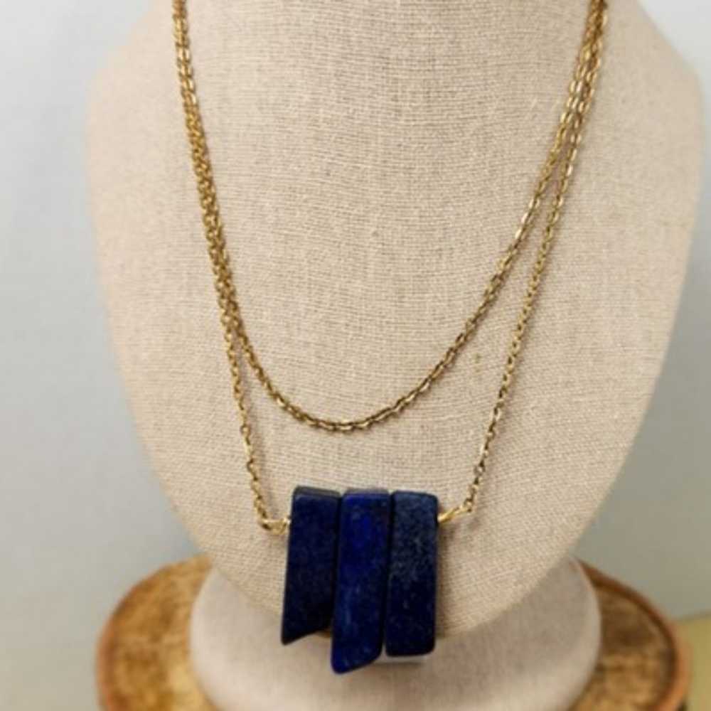 Vintage Lapis Lazuli Gold Tone Necklace - image 4