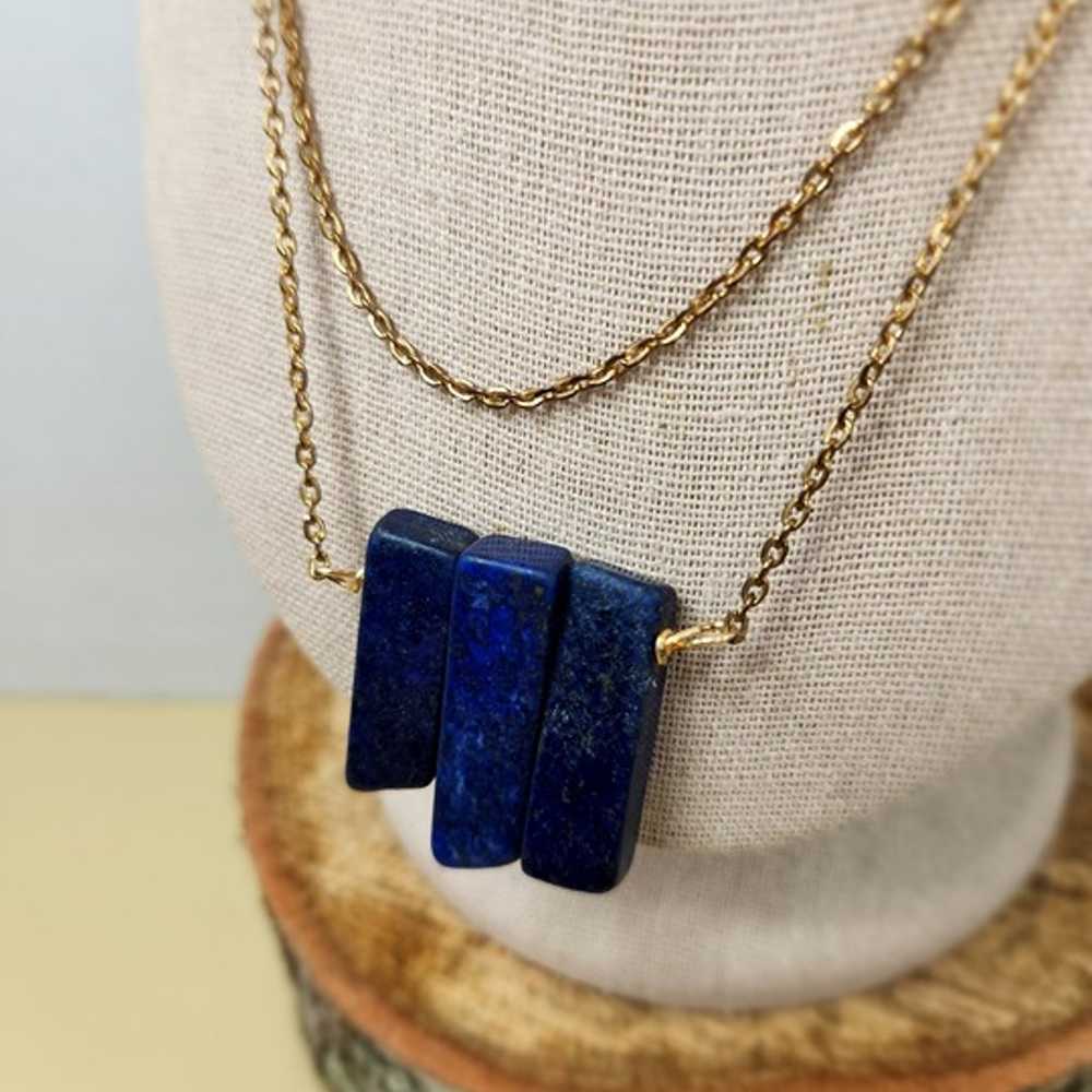 Vintage Lapis Lazuli Gold Tone Necklace - image 5