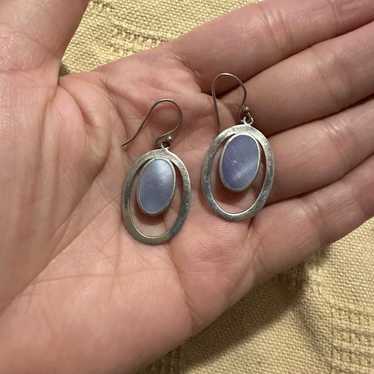 Vintage Blue Lace Agate sterling silver Earrings - image 1